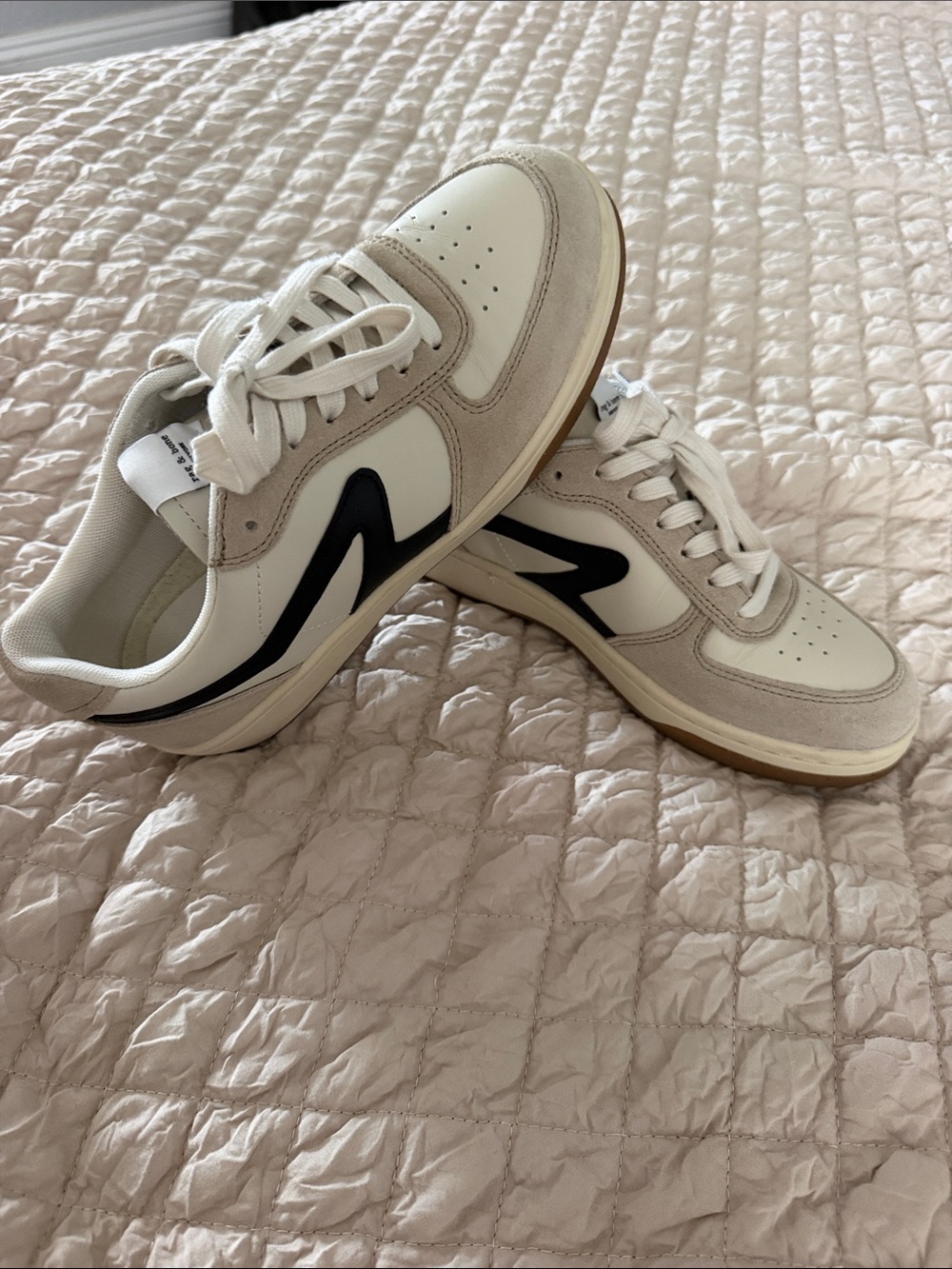 rag & bone White and Beige Low-Top Sneakers with Black Side Wave